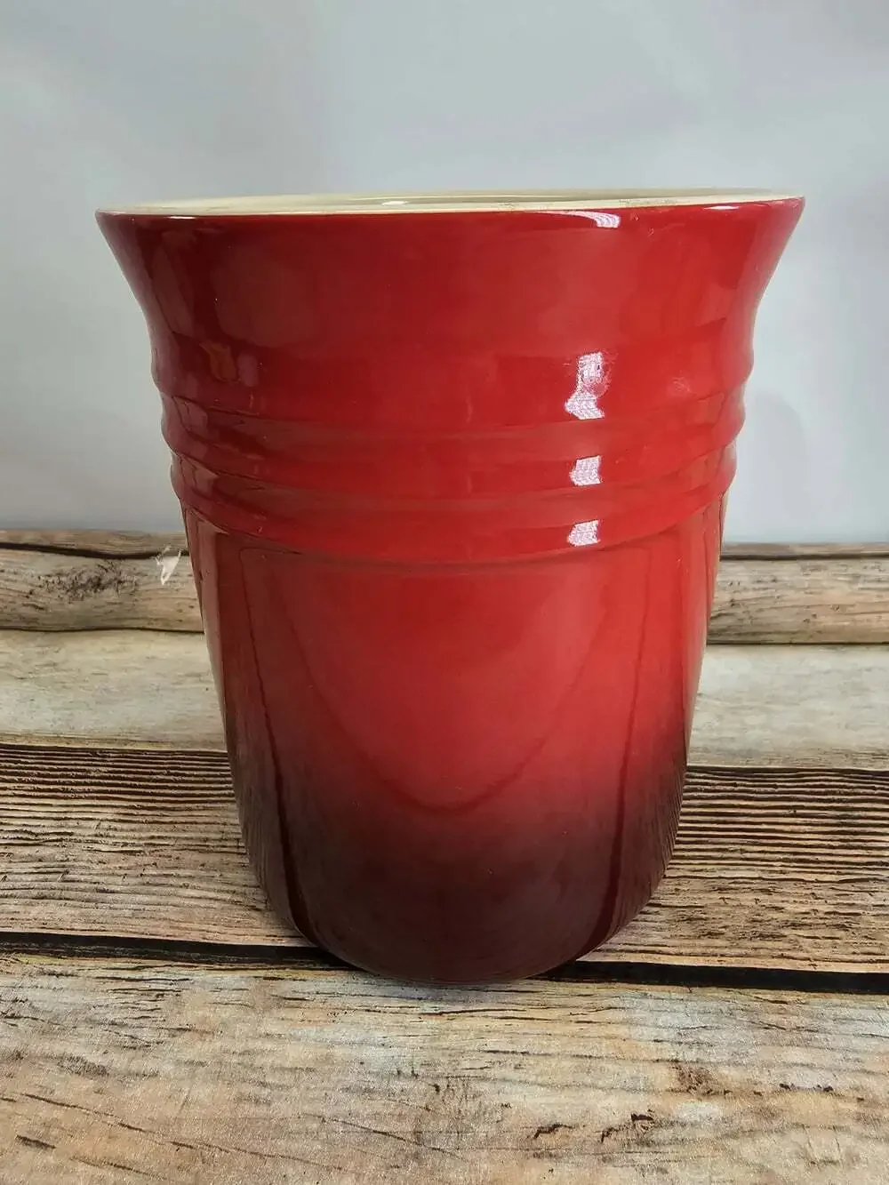 Le Creuset Stoneware Utensil Crock Holder Cerise Cherry Red Ombré 5x6in